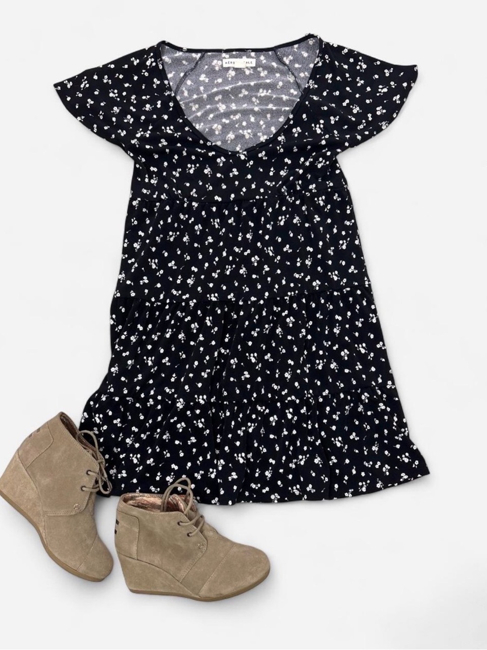 Aeropostale Black Mini Dress with White Floral Print
